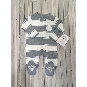 NEW Burt’s Bees Baby Organic Cotton Gray Striped Footed Pajamas – Newborn